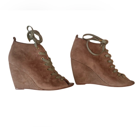 Joie Women's Rainey Lace Up Leather Suede Wedge Booties Peep Toe Size 40 - Picture 6 of 7